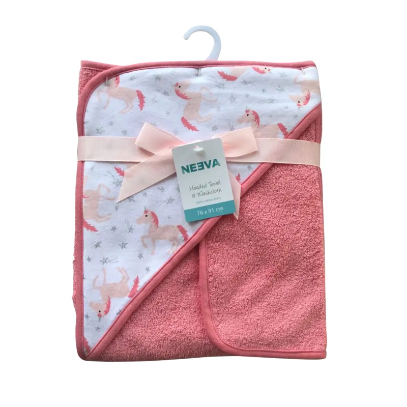 Neeva Hooded Towel with Washcloth UNICORNS