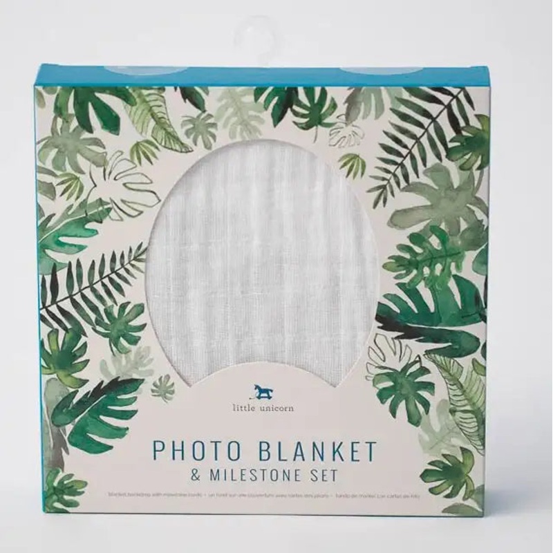 Little Unicorn Photo Blanket & Milestone Set – Tropical Leaf