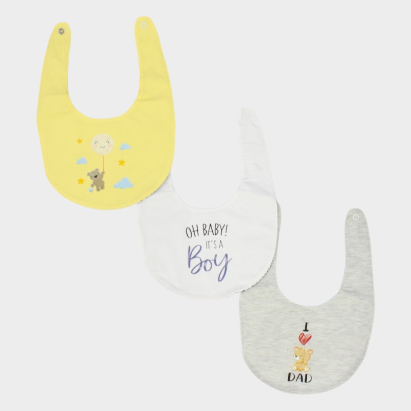 BABY Boys Cotton Bib Set  Bear & Cloud (Pack of 3)