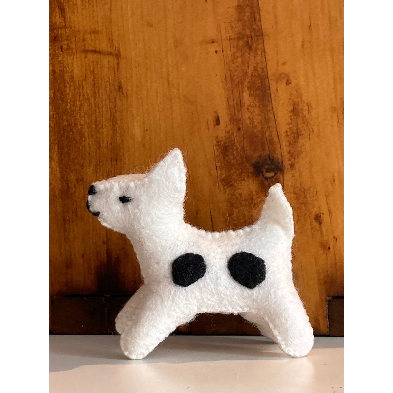 Dollhouse Soft Toy – FELT WHITE DOG, with Black Spots