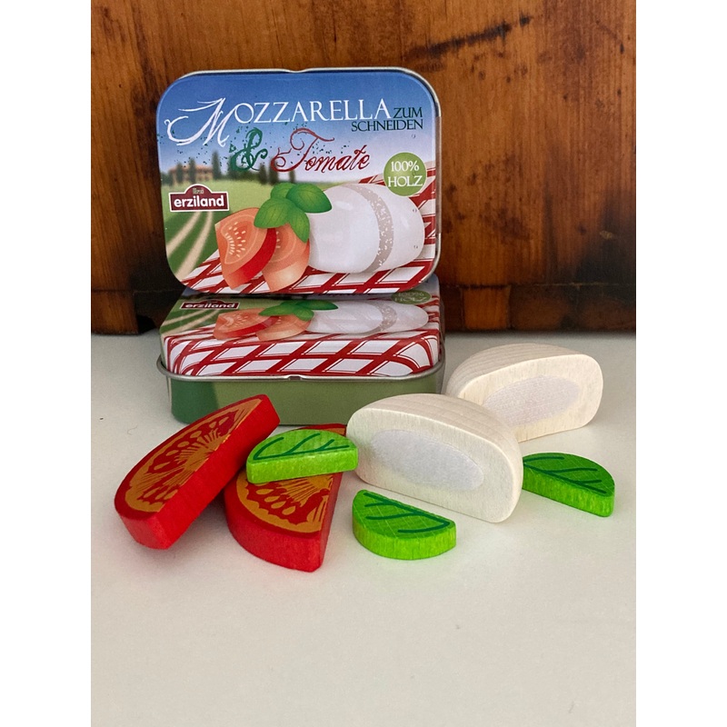 Kitchen Play Food – Wooden MOZZARELLA, BASIL LEAVES and TOMATO SLICES