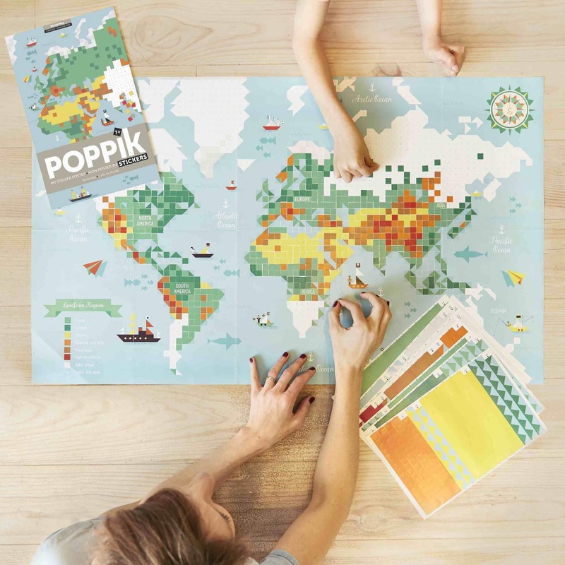 Giant Activity Sticker Poster – World Map with 1600 Repositionable Stickers by Poppik