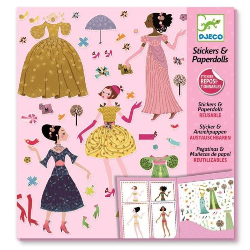 Djeco Dress Up Paper Dolls Reusable Sticker Activity Set – Dresses through the Ages (5yrs+)
