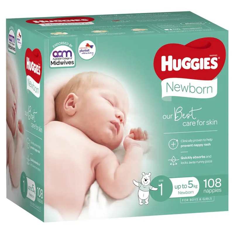 Huggies Nappies JUMBO Size 1 Newborn (up to 5kg) Unisex – 108 Nappies