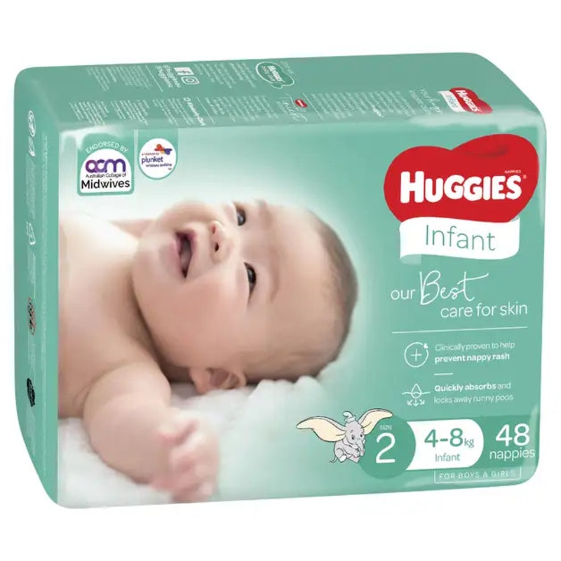 Huggies Infant Size 2 (4-8 kg) UNISEX  PACK – 48 Nappies