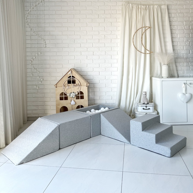 Monio 5 Piece Foam Soft Play & Mini Ball Pit – Light Grey