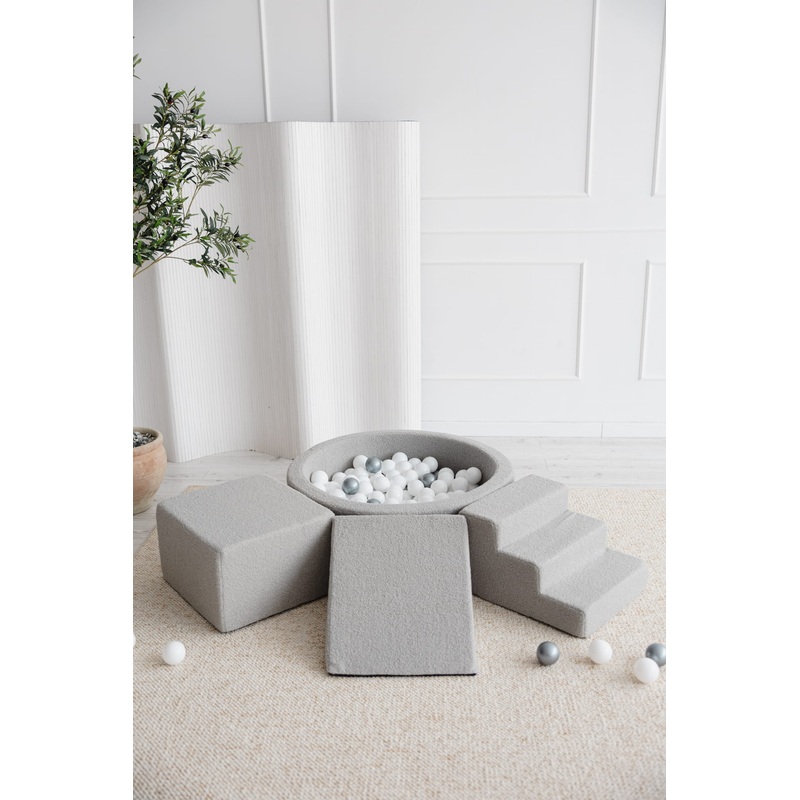 Monio – Boucle Foam Soft Play & Ball Pit 200 Balls – Grey