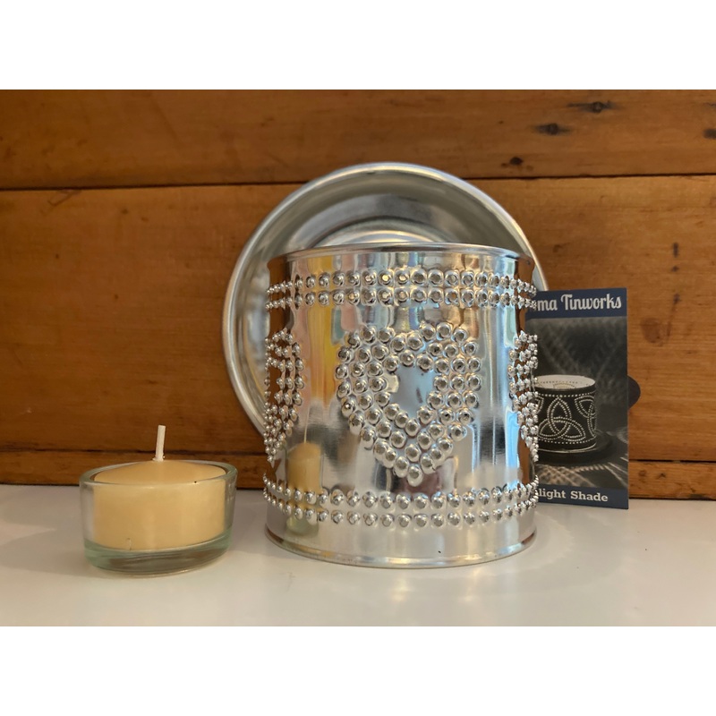 EcoHome – Pierced Tin HEART CANDLE SHADE with Beeswax Tea Light Candle