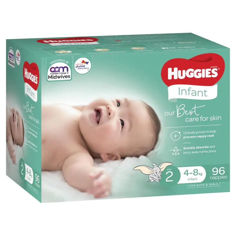 Huggies Ultimate Nappies Jumbo – Size 2 Infant (96 per box)