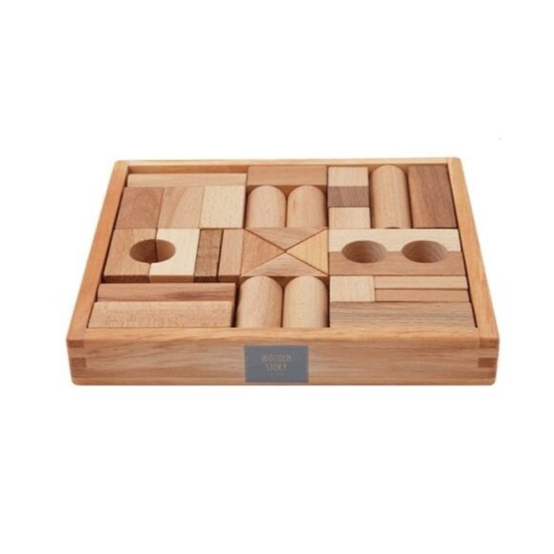 Wooden Blocks in Tray – 30 pcs Natural