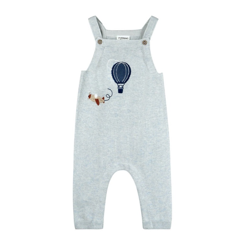Hot Air Balloon Embroidered Knit Baby Overall & Bodysuit Set