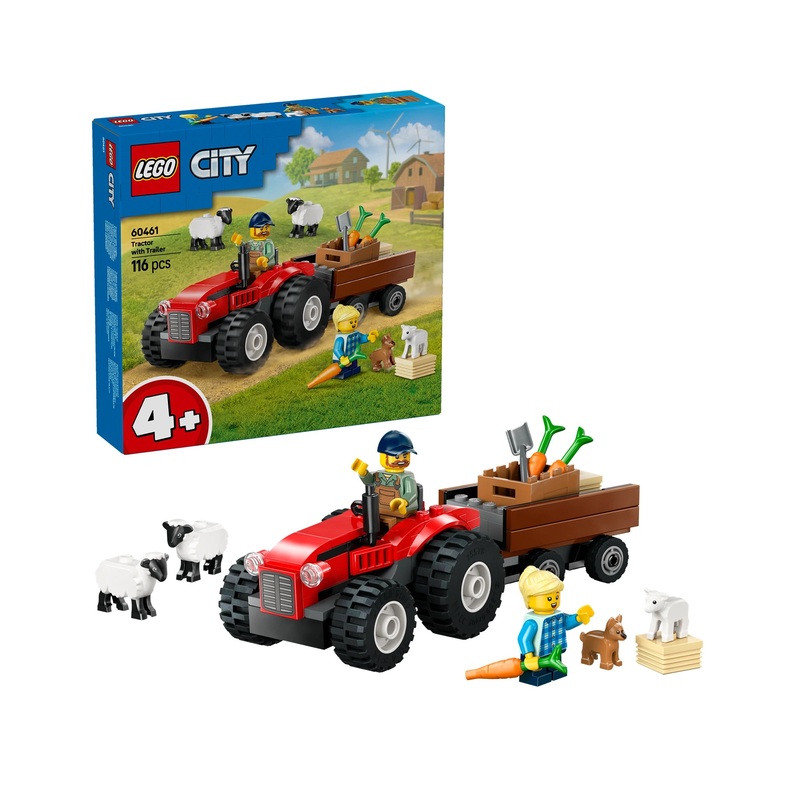 60461 Red Farm Tractor with Trailer & Sheep