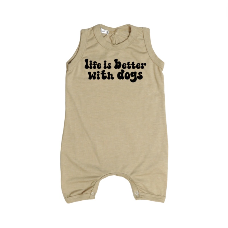 Life Is Better With Dogs Sleeveless Coverall – Beige by Cozii FINAL SALE
