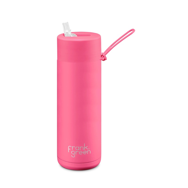 Neon Pink Reusable Bottle Ultimate Ceramic Straw – 595ml