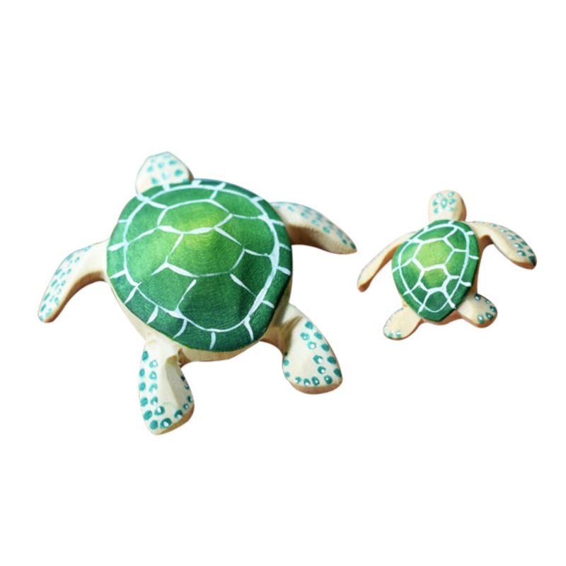 Wooden Turtle Mum & Hatchling – Green