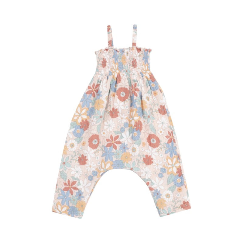 Muslin Smocked Romper – Tropical Retro Floral by Angel Dear