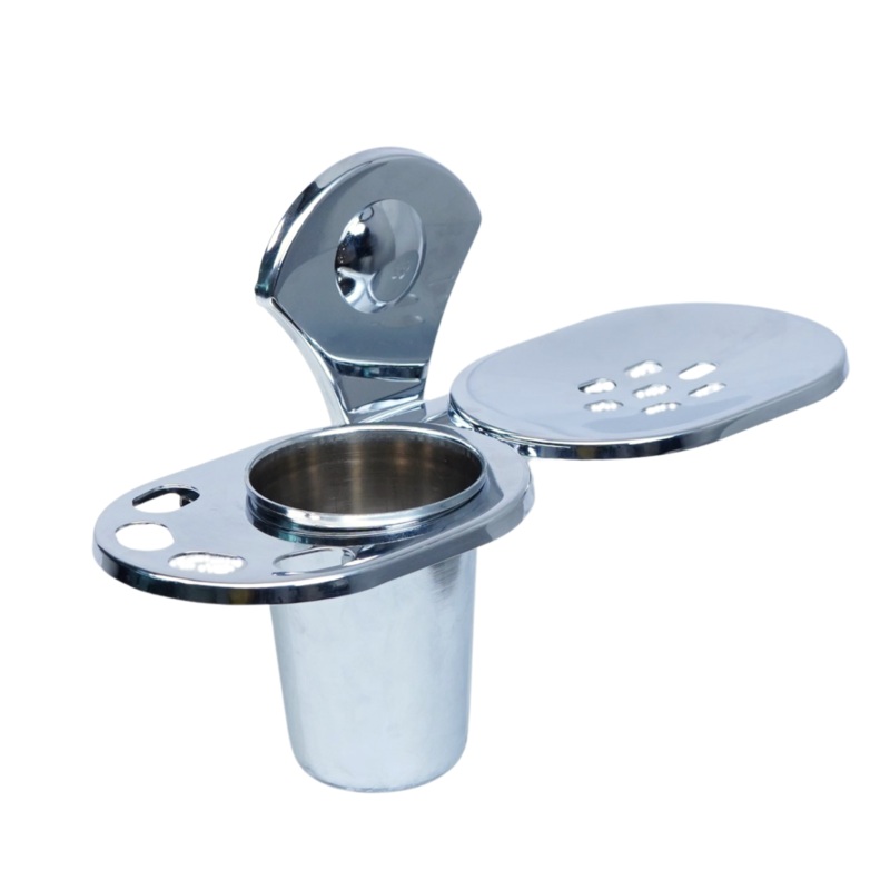 3-in-1 Wall Mounted Stainless Steel Bathroom Accessories Set – Soap Holder, Toothbrush Holder and Tumbler Stand  Rust-Proof Toothbrush Organizer with Soap Dish and Steel Tumbler  Compact Holder for Wash Basin, Shower and Kitchen Use