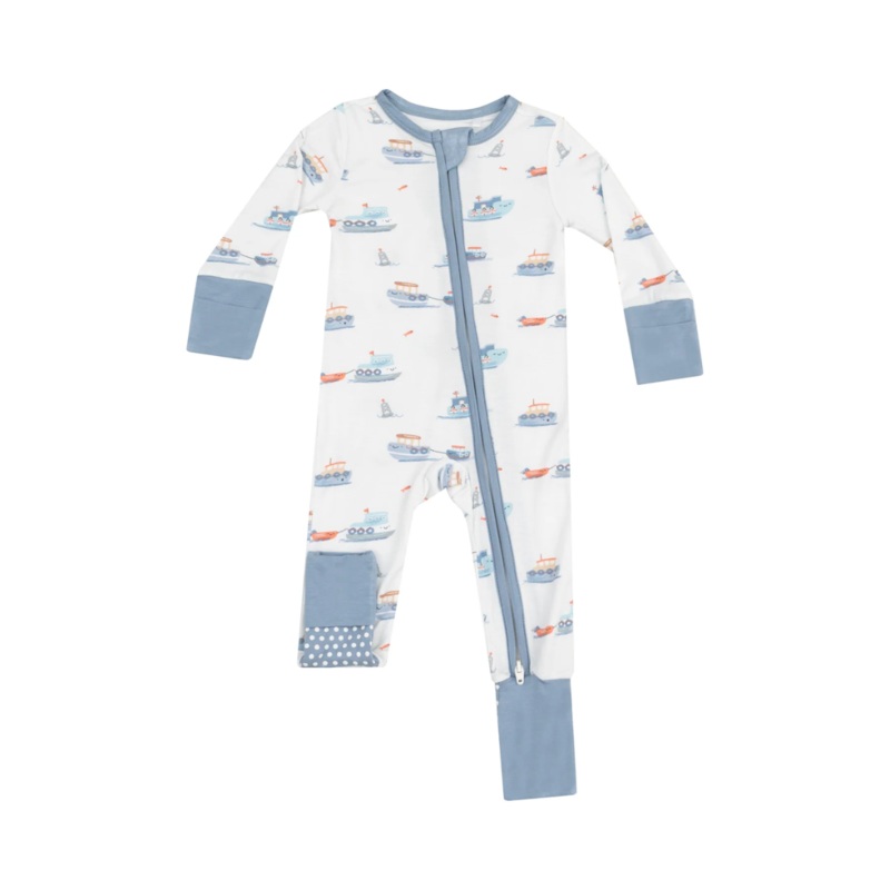 Bamboo 2 Way Zipper Romper – Bubbly Tugboats by Angel Dear