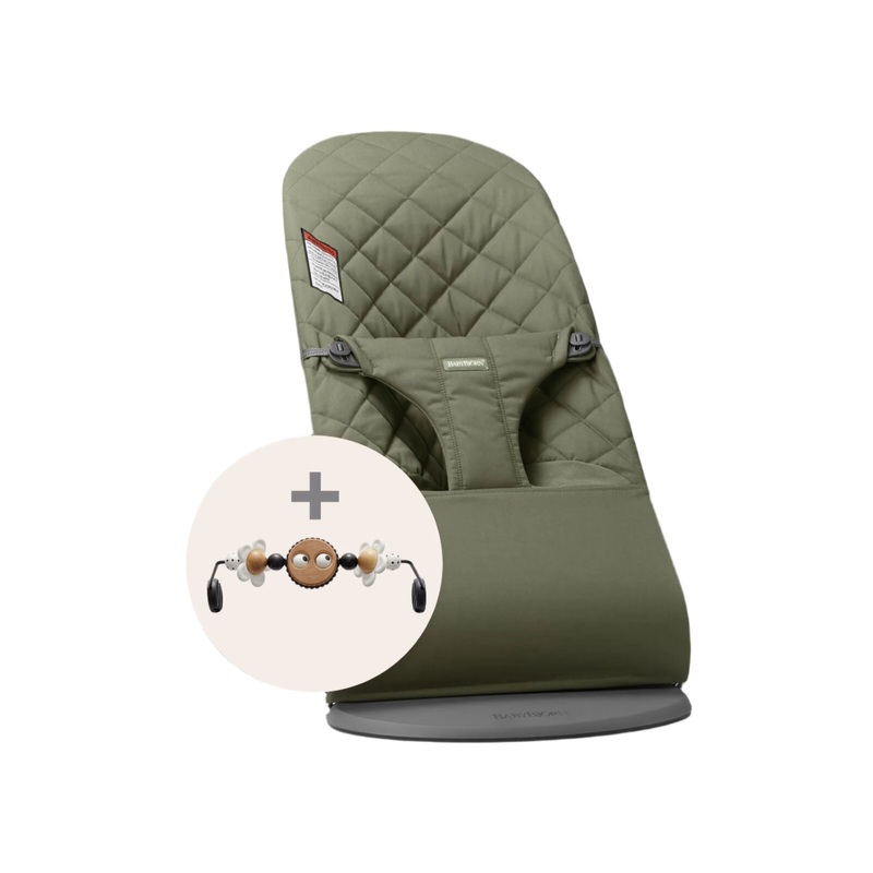 Baby Bjorn Bouncer Bliss Cotton Classic Quilt with Toy Bar (Dark Green/Googly Black & White)