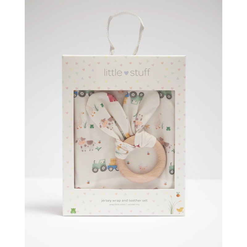 Little Stuff Farm Friends Jersey Wrap With Teether Gift Set