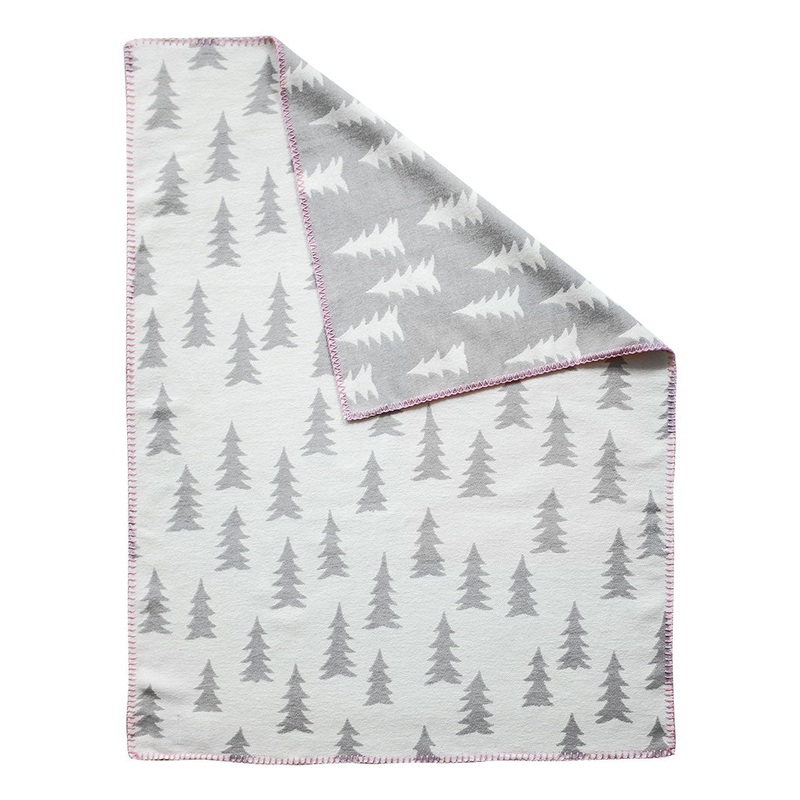 Fine Little Day Gran Woven Child Blanket  Grey/White with Pink Trim