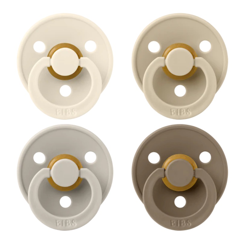 BIBS Colour Round Latex Pacifier 4-Pack (Ivory/Sand/Vanilla/Dark Oak)