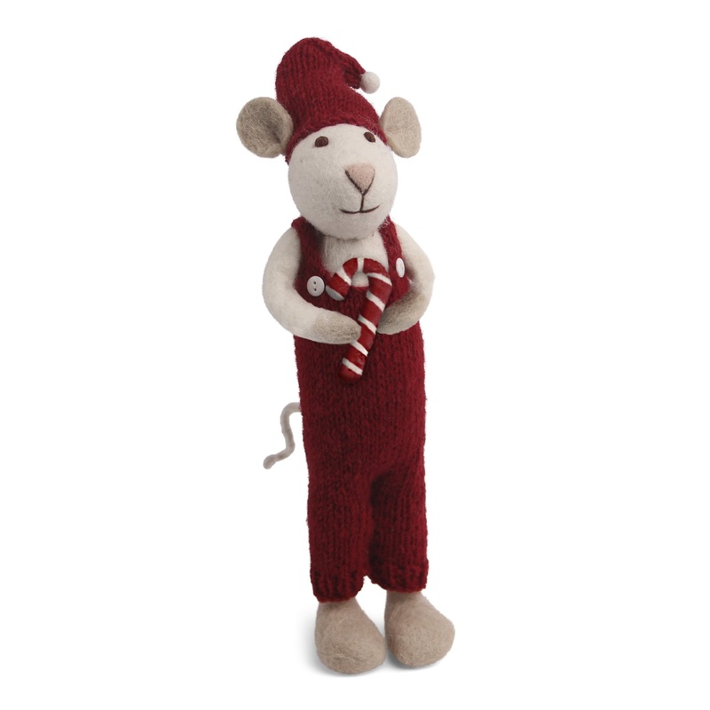 Gry & Sif Mouse Boy Big White w/Candy Cane