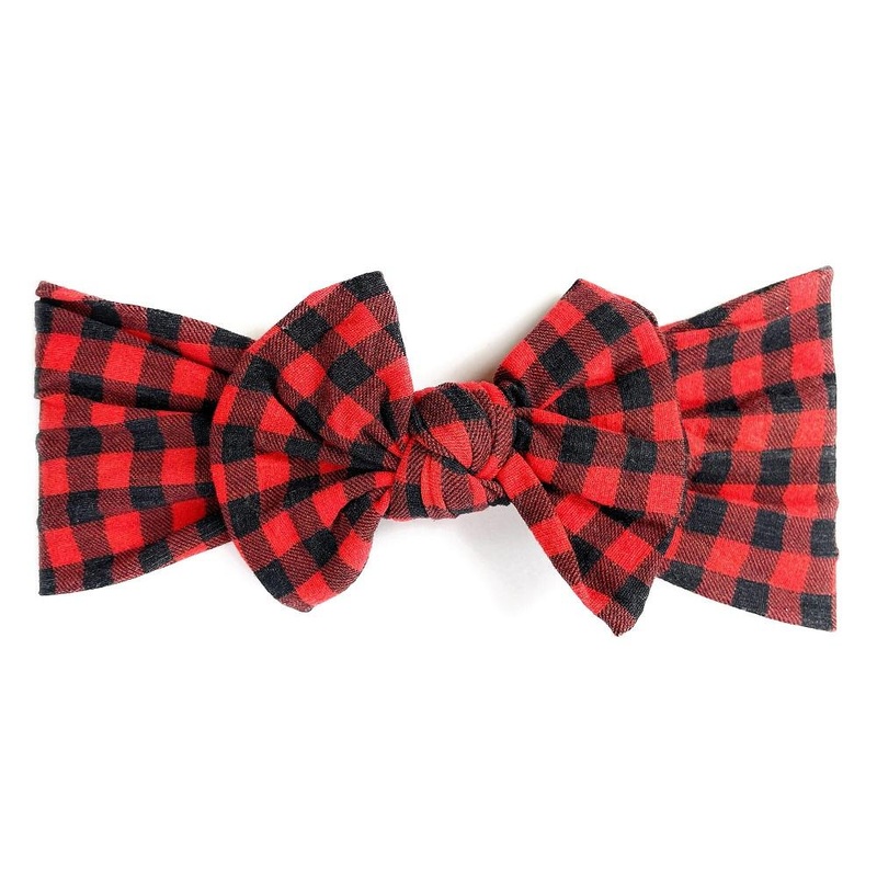 Baby Wisp Nylon Bow Headband (Buffalo Plaid)