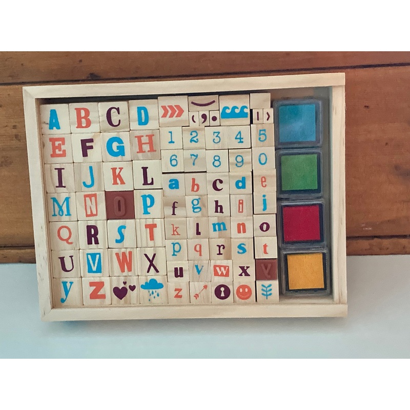 Educational Learning LETTERS AND NUMBERS STAMP SET, in wood – 76 stamps!