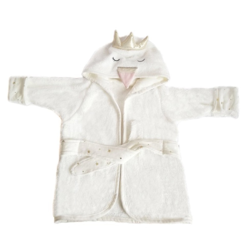 Swan Bamboo Terry Ivory Baby Bath Robe by Mon Ami