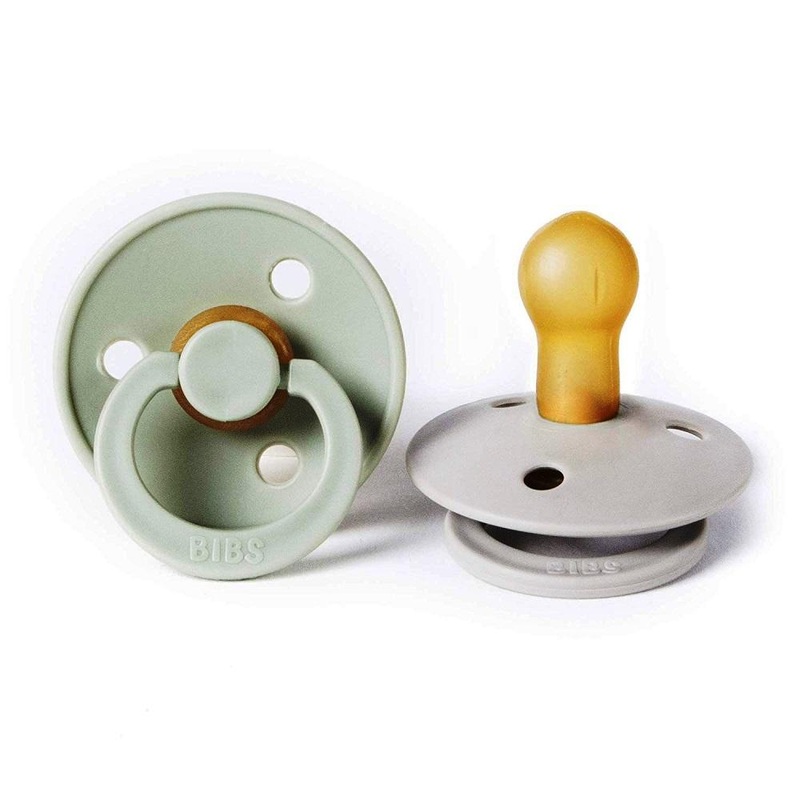 BIBS Colour Round Latex Pacifier 2-Pack (Sage/Cloud)