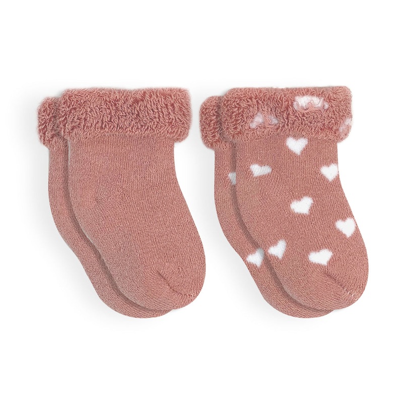 Kushies Terry Baby Socks 2-Pack (Rose Solid/Hearts)