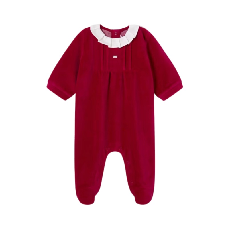 Baby Velour Collared Romper – Red by Mayoral – FINAL SALE