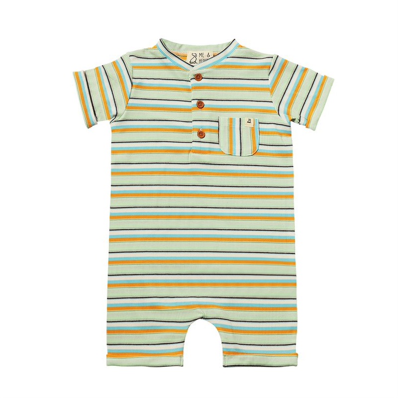 Me & Henry Camborne Henley Romper (Blue/Tangerine Stripe)