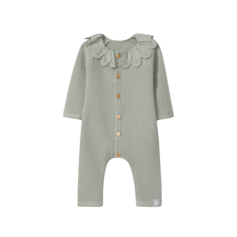 Waffle Weave Romper With Ruffled Collar – Green by Snug
