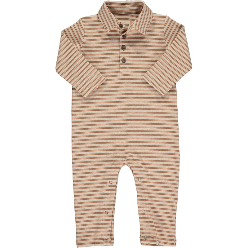 Me & Henry Kingston Polo Romper (Pumpkin Double Stripe)