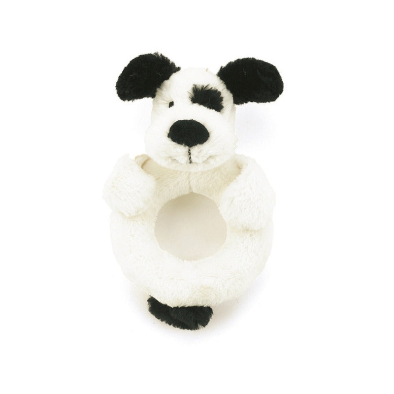 Bashful Black & Cream Puppy Ring Rattle