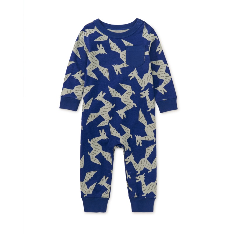 Long Sleeve Pocket Baby Romper – Winged Dragon by Tea Collection – FINAL SALE