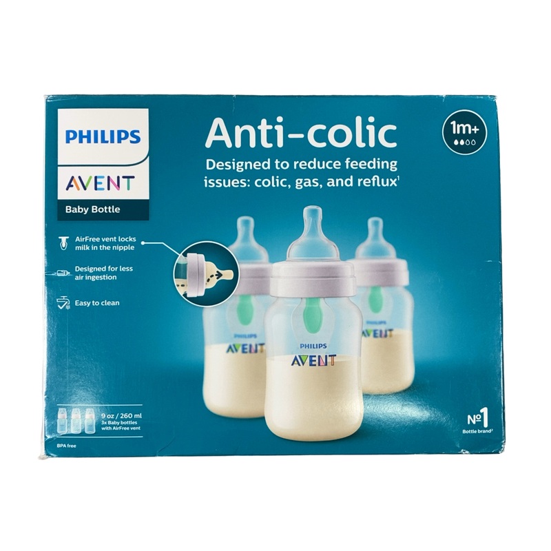 Philips Avent Anti-Colic Bottles With AirFree Vent, 9oz, 3 Pack, Clear
