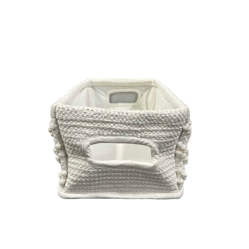 Crate & Kids Dotte White Woven Macrame Diaper Caddy, Natural