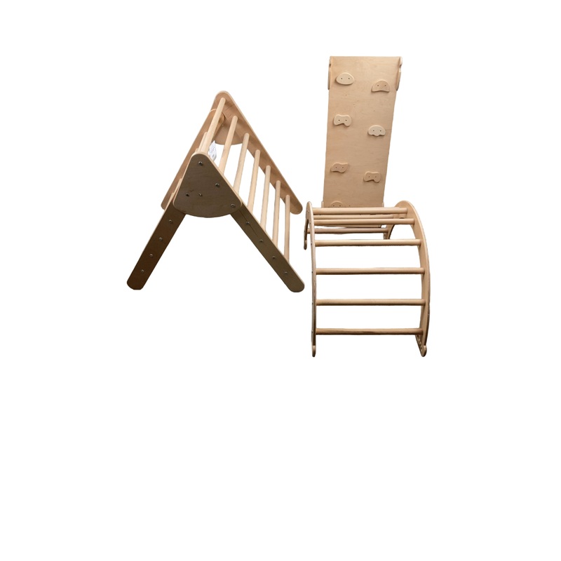 Wood and Hearts Montessori Climbing Set of 3, Large, Natural Wood