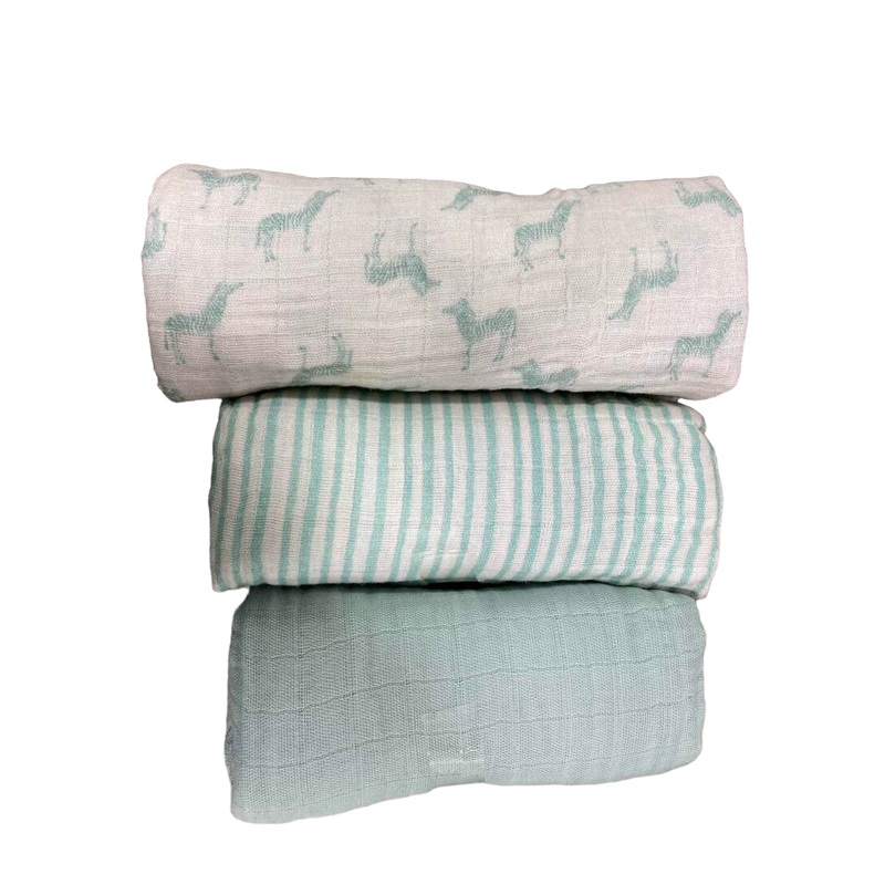 Tiny Kind Muslin Swaddle 3 Pack, Ashley Blue Zebra