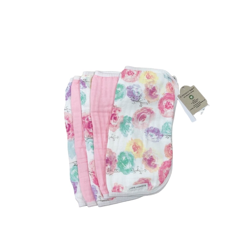 Honest Baby 5-pack Organic Cotton Multi-layer Woven Burp Cloths, Rose Blossom