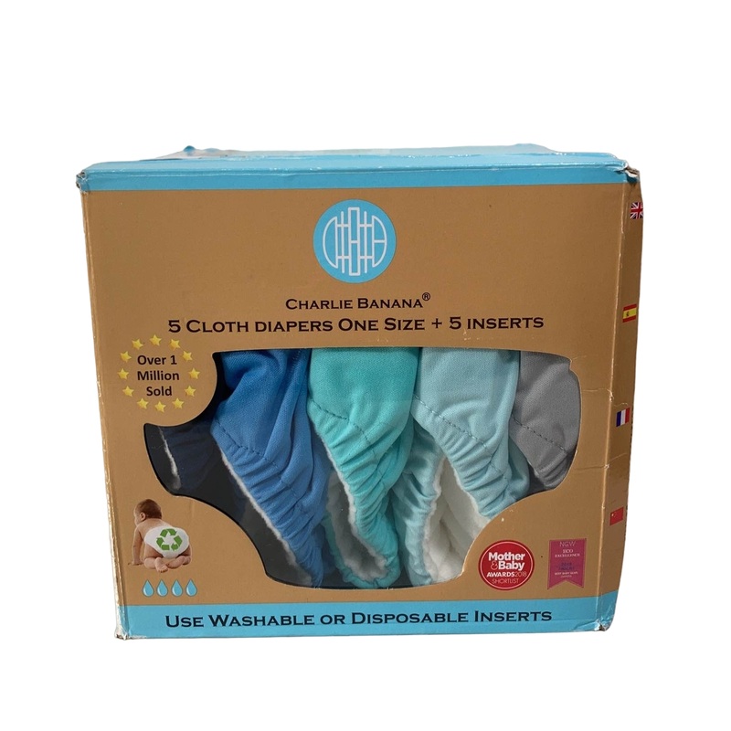 Charlie Banana One Size Cloth Diapers, 5 Pack, Pastel Blue