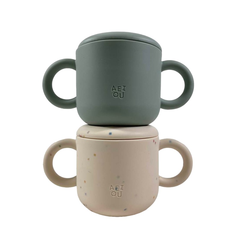 AEIOU Silicone Snack Cup, 2 Pack, Sage/Oat Speckle