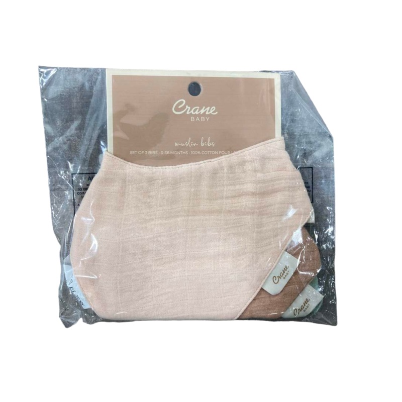 Crane Baby Muslin 3 Piece Bib Set, Rose