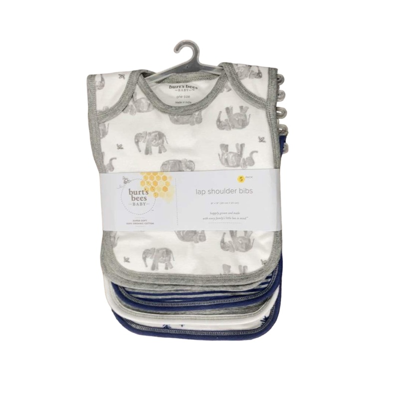 Burt’s Bees Baby Organic Lap Shoulder Bib 5 Pack, Wandering Elephants