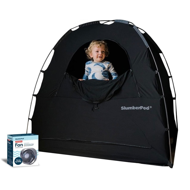SlumberPod 3.0 Sleep Canopy with Fan, Black with Gray Accents