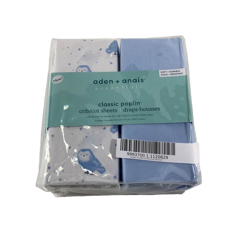 Aden + Anais Essentials Classic Poplin Crib Sheets, 2 Pack, Time to Dream