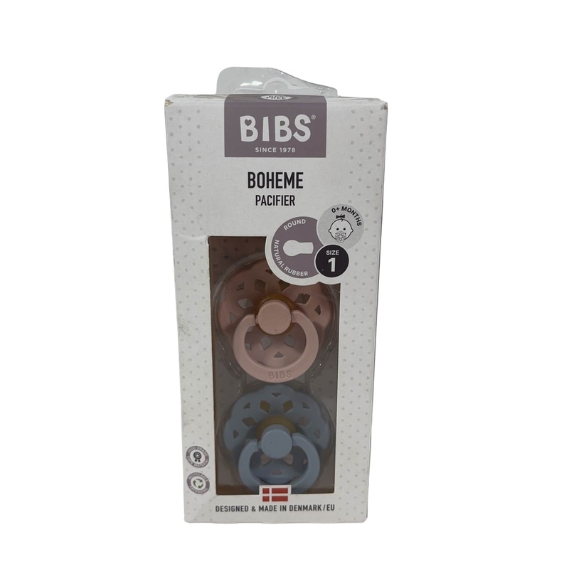 BIBS Boheme Natural Rubber Pacifier 2 Pack, Cloud/Blush, Size 1 (0+ months)
